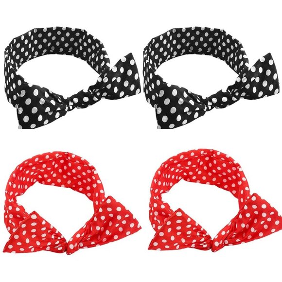4 Pack Red Black Bow Headband for Women, Polka Dot Wire Headband, Retro Bandana - Picture 1 of 8